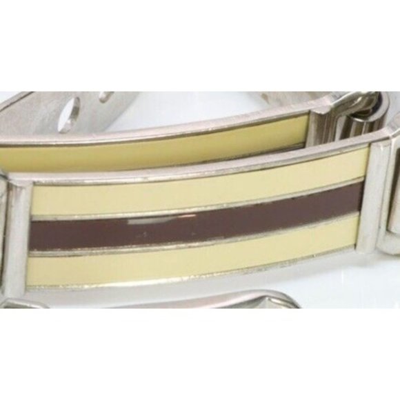 Gucci Sylvie chrome w ivory & red enamel stripes skinny belt - Picture 3 of 6